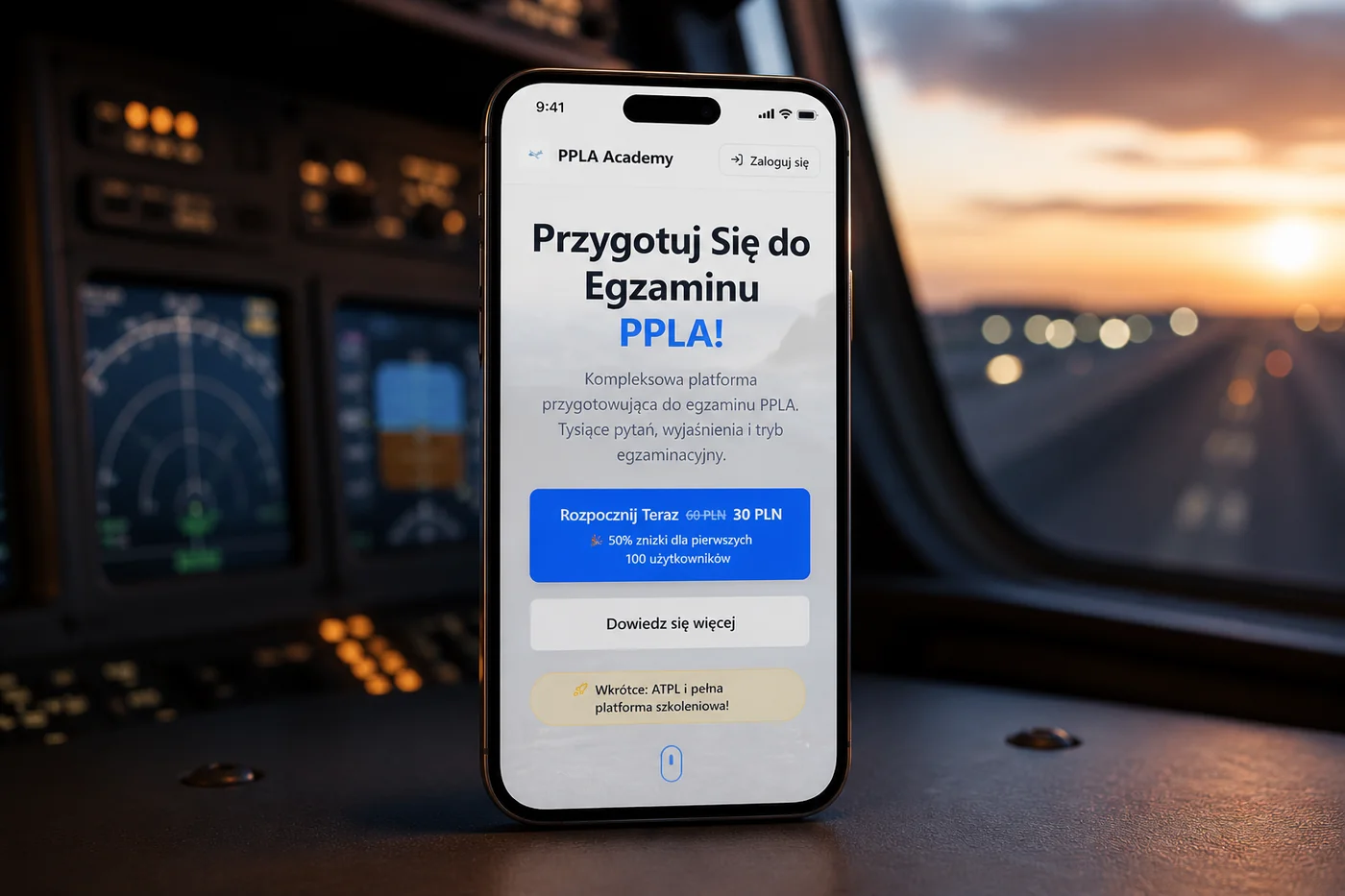 PPLA Academy — mockup aplikacji mobilnej