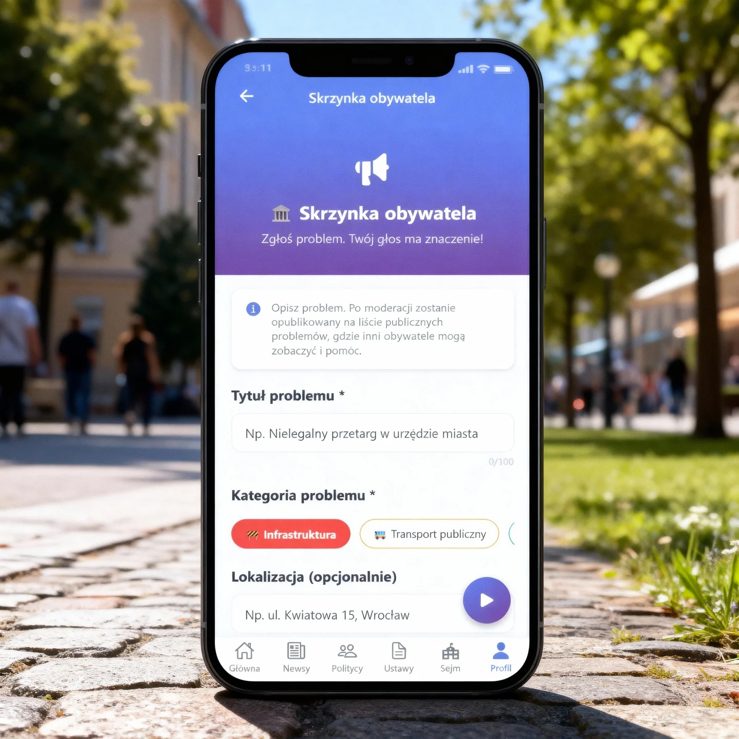 Aplikacja WIEM — pierwszy ekran